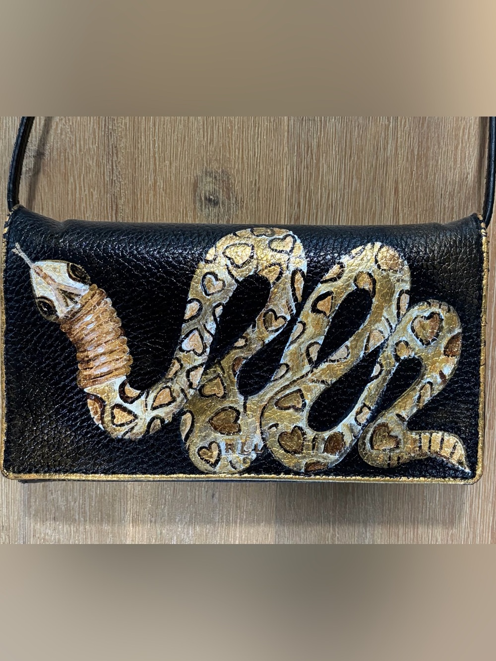 Lauren Ralph Lauren Black Crossbody Bag with Gold Snake Detail